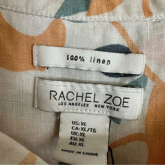 Rachel Zoe Womens XL 100% Linen Floral Print Shirt Dress Flowers Pockets Shift - Picture 4 of 4